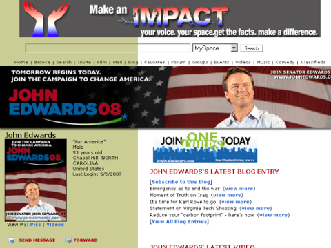 John Edwards MySpace John Edwards MySpace