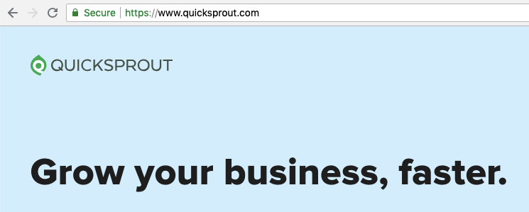 Quicksprout homepage showing SSL lock icon in browser bar