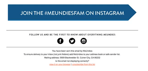 MeUndies marketing email Instagram hashtag