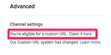 YouTube custom url