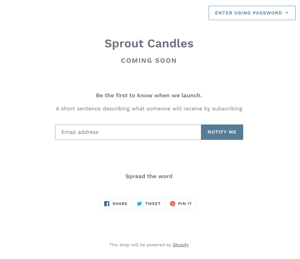 Ecommerce Website - Shopify Password Page