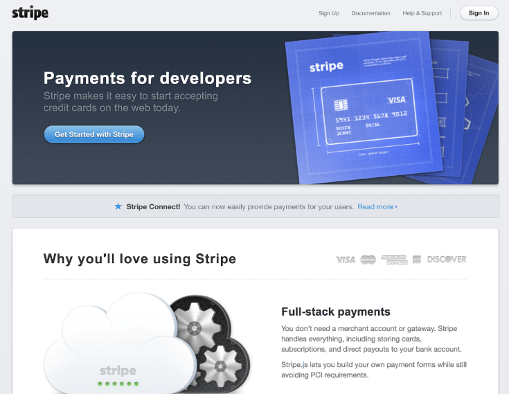 Stripe homepage 2013