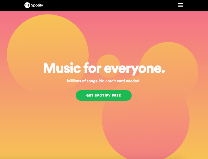 Spotify homepage 2019 with retro modern color palette
