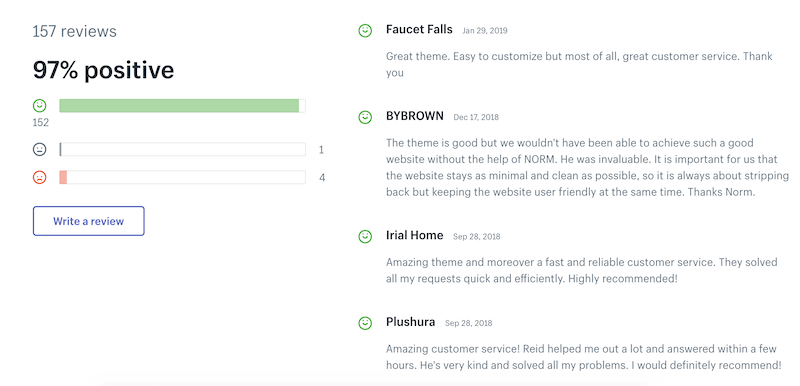 Shopify theme reviews positive