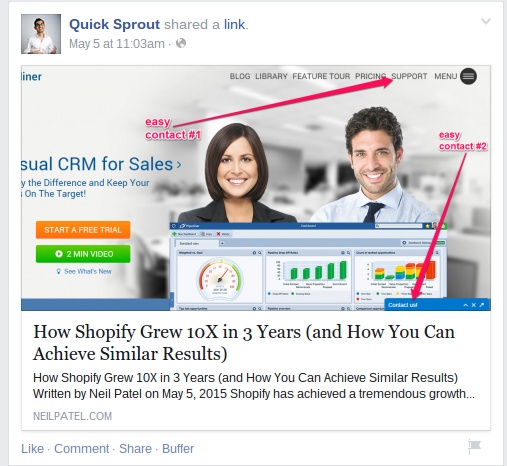 Sharing an article as a post on Facebook.