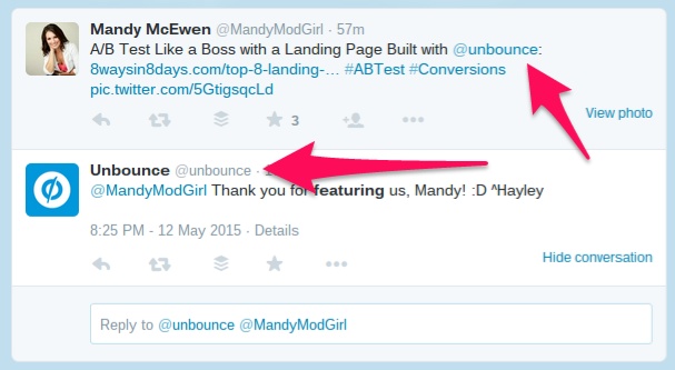Example of a post where one profile mentions another with response.