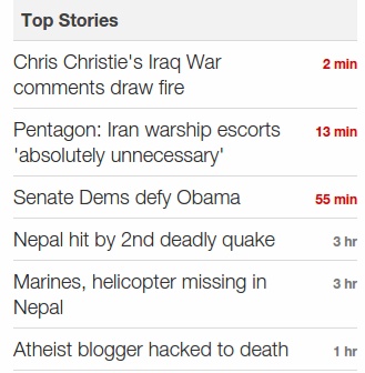Screenshot of top stories from CNN example.