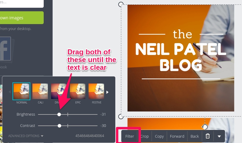 Image of a blog brightness and contrast being adjusted in Canva