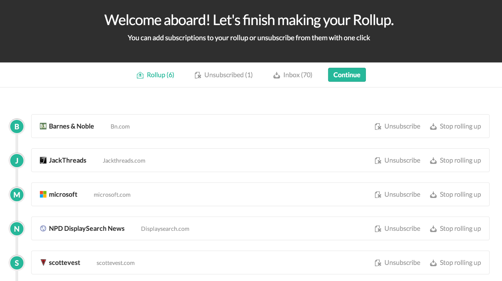 Unroll.me content marketing tool example