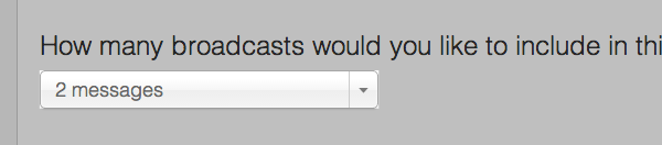 Screenshot of Aweber email broadcast screen. with dropdown box for number of emails. 