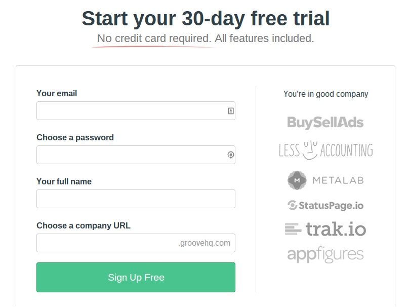 Start your 30-day free trial offer example.