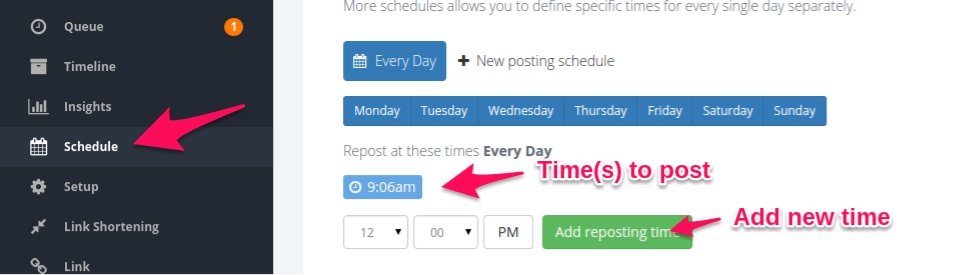 Sidebar schedule feature example.