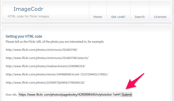 ImageCodr to create HTML code for Flickr images