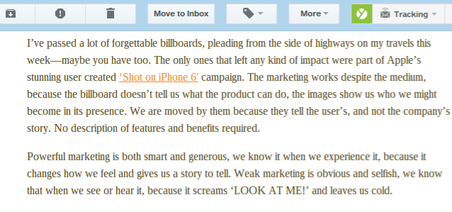 Screenshot of email from Brenda Jiwa,noting the same font and color scheme from website