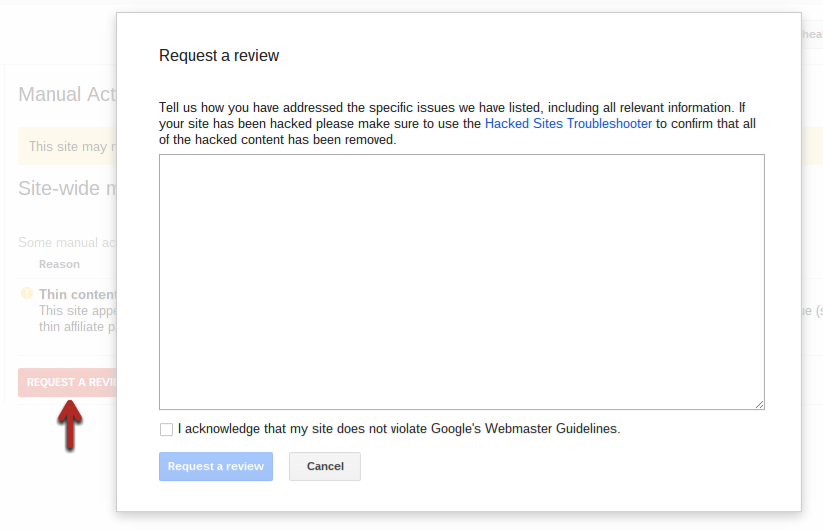 Google penalty Request a review form