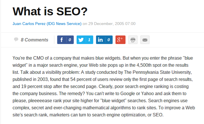 What is SEO? blog article by Juan Carlos Perez.