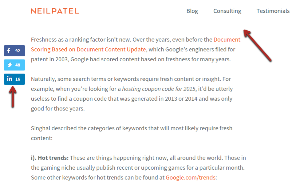 Screenshot of Neil Patel website highlighting his services and layout.