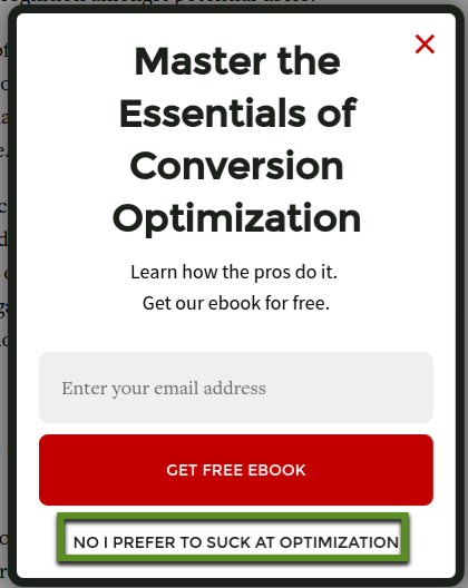 Pop-up example: master the essentials of conversion optimization. 