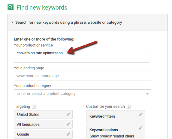 Adwords Keyword Planner tool