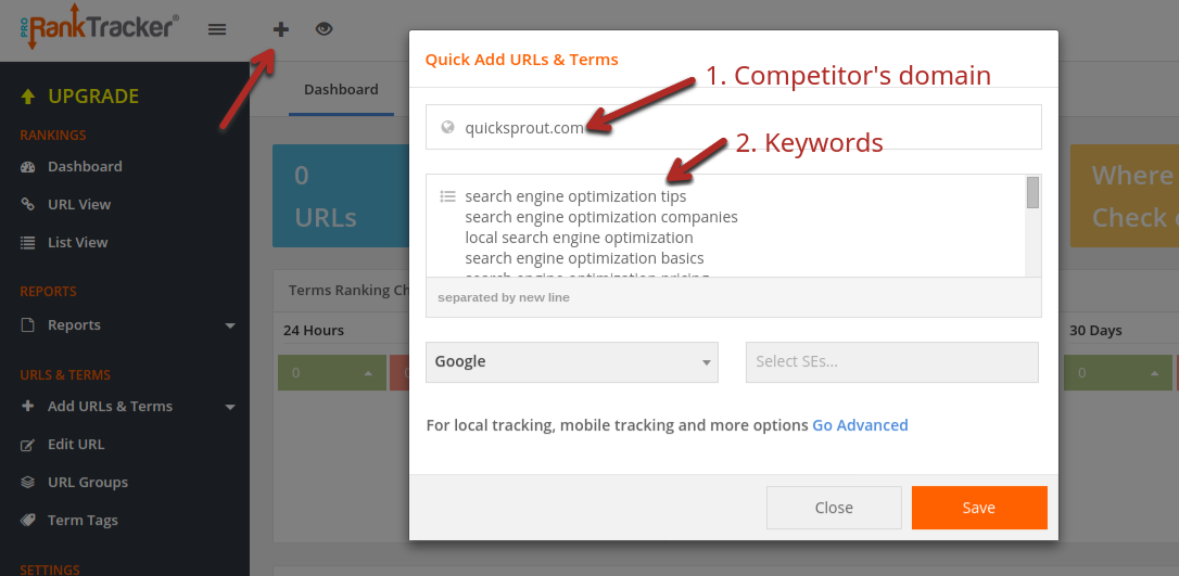 rank tracker competitor's domain and keywords search