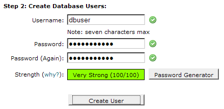 Create a user name and password for database user.