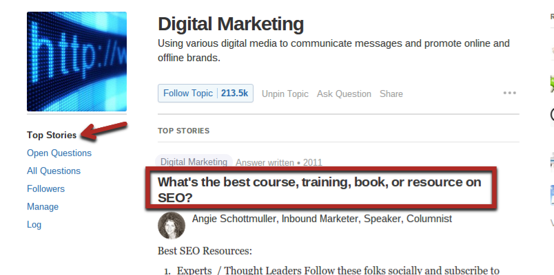 Example of top story for digital marketing.