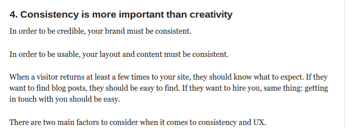Screenshot of example of consistency over creativity. 