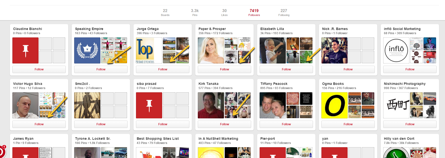 Pinterest profile followers data.