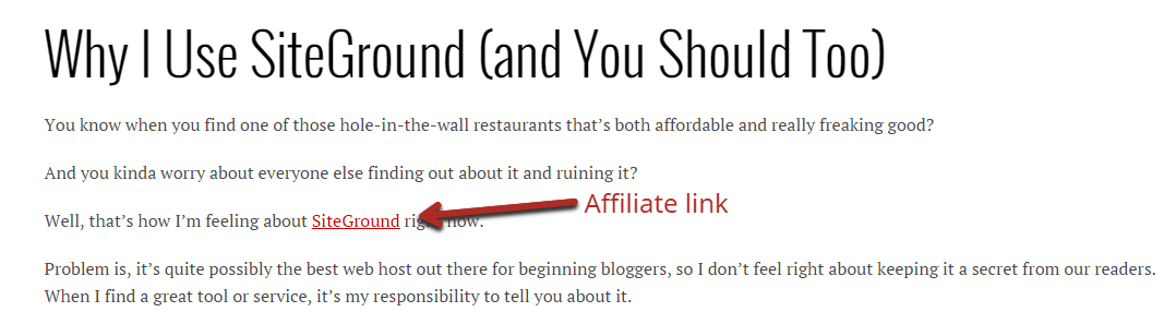 Example of affiliate link in an email.