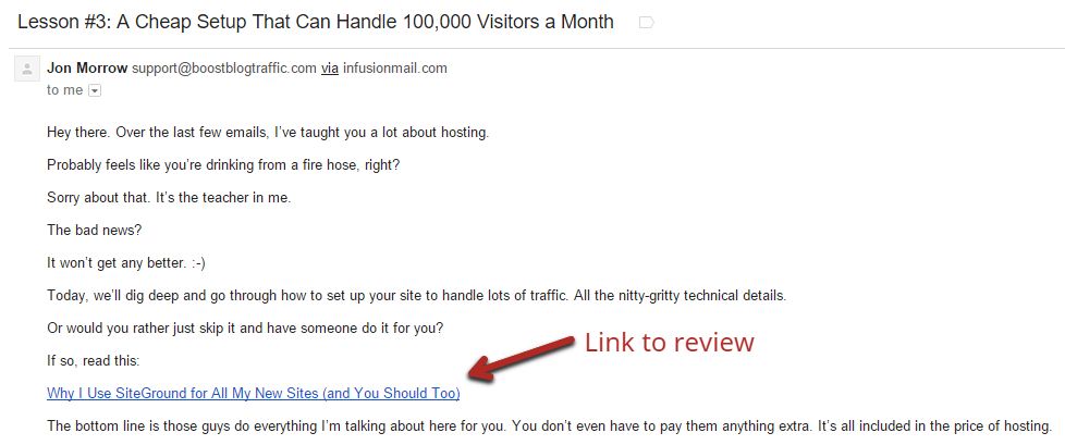 Example of linking to review in an email.