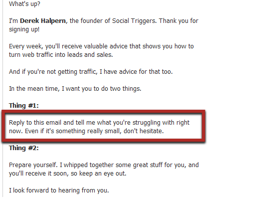 Example of engaging a response in an email.
