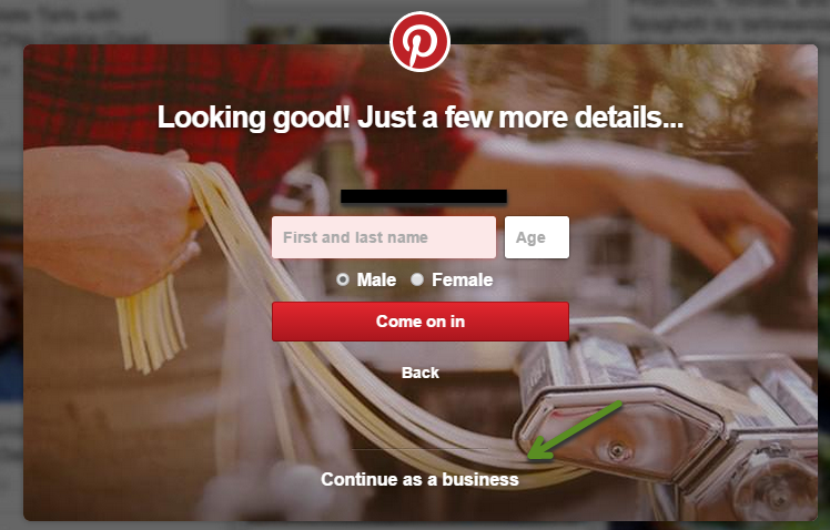Setting up Pinterest profile example 1.