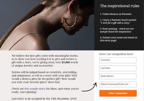 Pinterest contest with email grab example.