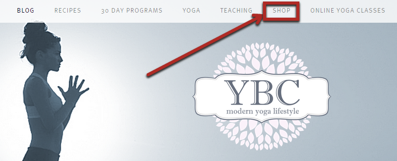 YBC modern yoga lifestyle homepage shop tab example.