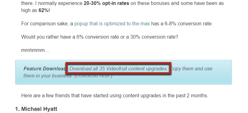 Example of blue box offering a feature download.