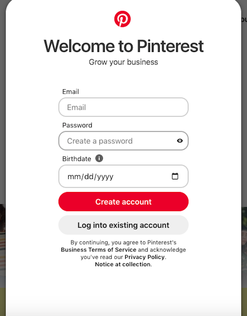 Setting up Pinterest profile example 2.