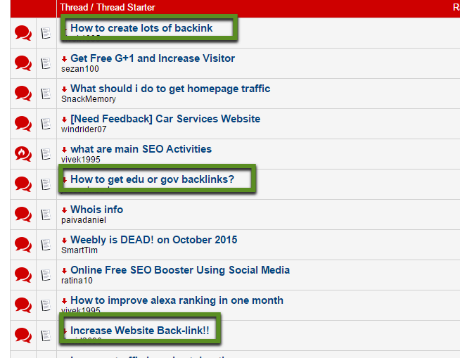 SEO section of Warrior Forum example.