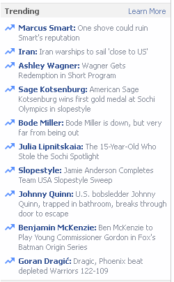 Facebook trending newsfeed