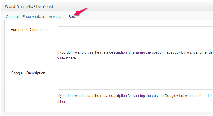 WordPress SEO by Yoast - social tab screen