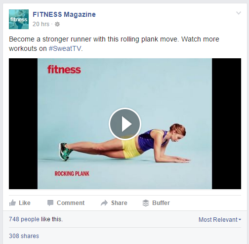Example of a video post share on Facebook by Fitness Magazine