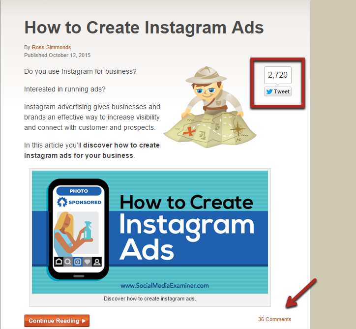 How to create Instagram Ads - 36 comments example.