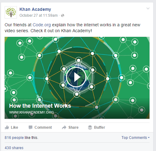 Example of a video post by Khan Academy on Facebook