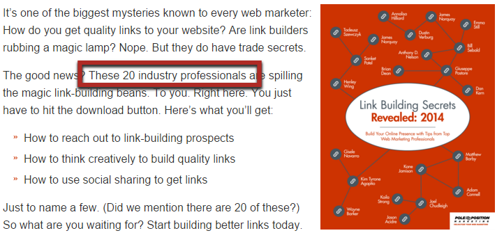Screenshot of link building secrets book with text from the book. 