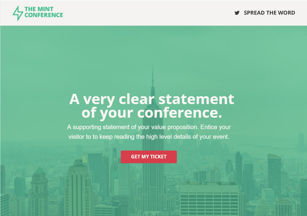 The Mint Conference landing page example.