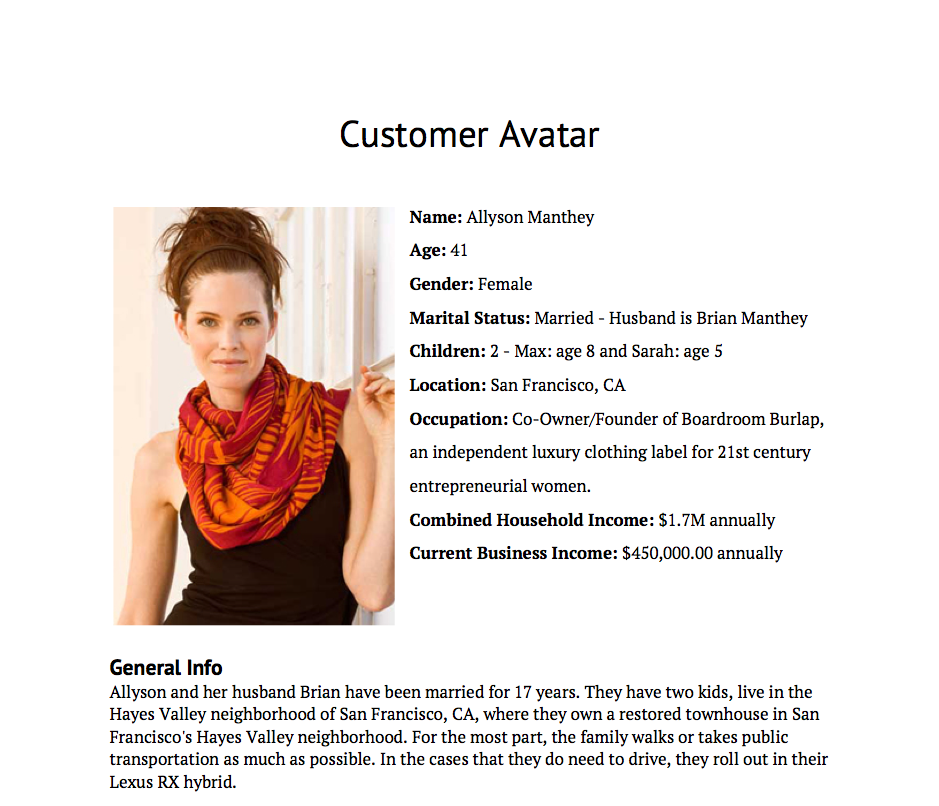 Example customer avatar.