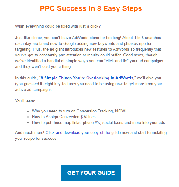 PCC optimization business email example.