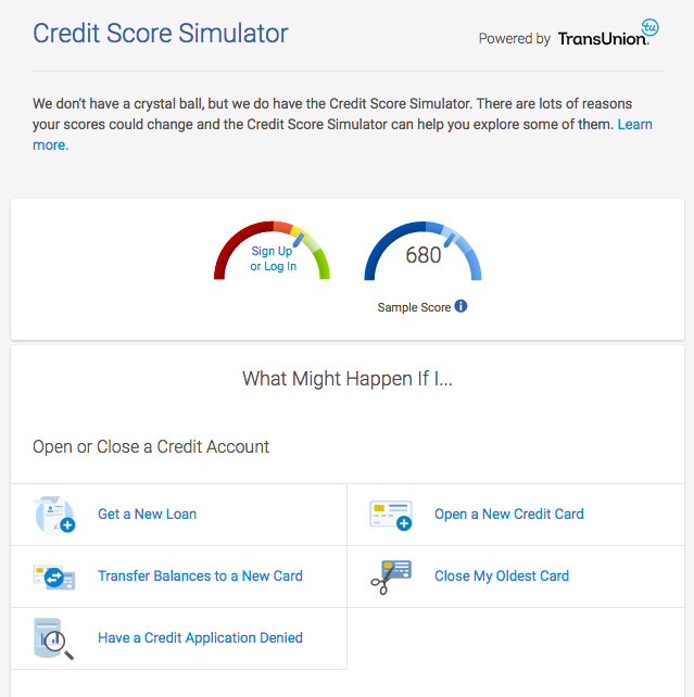 Credit Karma credit score simulator example. 