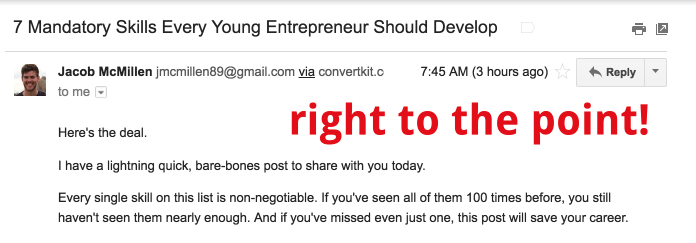 Example of an email getting right to the point.