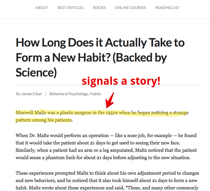 How long does it actually take to form a new habit? (backed by science) article by James Clear introduction to article example.