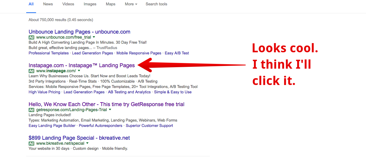 image14 Instapage search results - highlighting Instapage landing page.